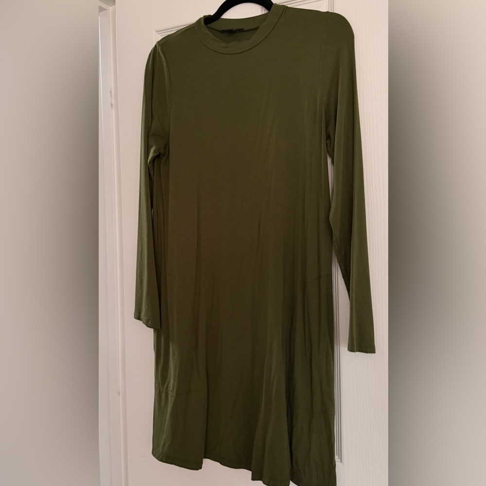 J. Crew Olive Green Crew Neck Long Sleeve Dress